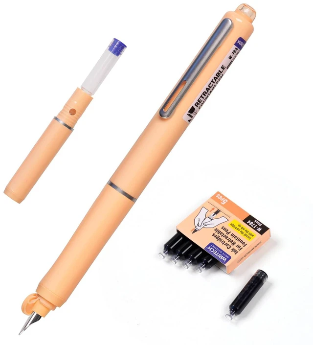 Main image of Clictek Retractable Fountain Pen: Fine Black Ink with 5 Cartridges F Nib Refillable Design No leaking Smooth Writing for Calligraphy Sketching Journaling Note-taking Office School Home Gift