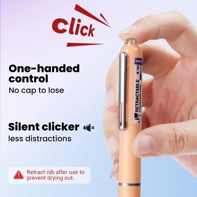 Alt view image 4 of 7 - Clictek Retractable Fountain Pen: Fine Black Ink with 5 Cartridges F Nib Refillable Design No leaking Smooth Writing for Calligraphy Sketching Journaling Note-taking Office School Home Gift