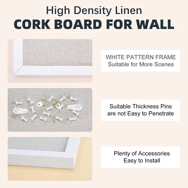 Alt view image 7 of 7 - 2 Pcs Linen Cork Bulletin Board, 20"x 30" White Framed Cork Board, Vision Board, Ideal for School, Home, Office, Decor, School and Cubicle