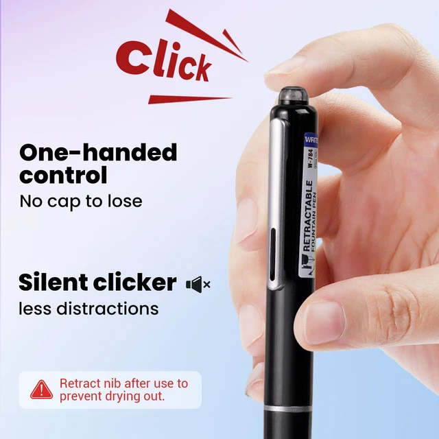 Alt view image 3 of 7 - Retractable Fountain Pen Set: Fine Nib Black Ink Pens Includes 5 Ink Cartridges Smooth Writing for Sketching Journaling Calligraphy Gift (Black)