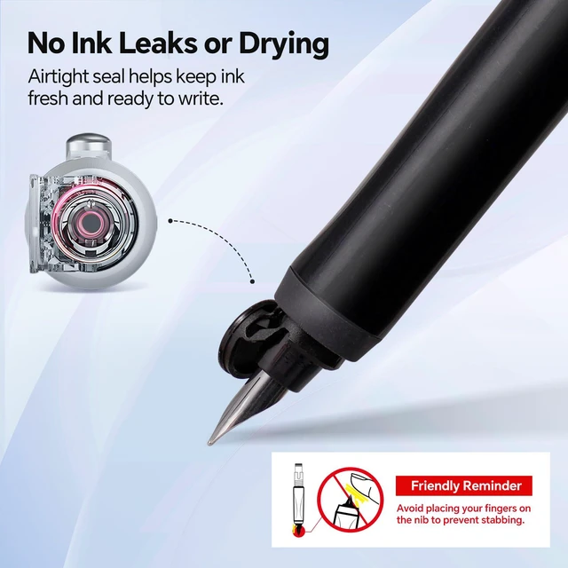 Alt view image 4 of 7 - Retractable Fountain Pen Set: Fine Nib Black Ink Pens Includes 5 Ink Cartridges Smooth Writing for Sketching Journaling Calligraphy Gift (Black)