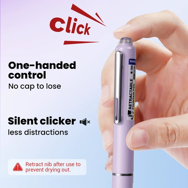 Alt view image 3 of 7 - Fountain Pen Fine Nib: Retractable Black Ink Pens Set Includes 5 Ink Cartridges Smooth Writing for Calligraphy Sketching Journaling Gift (Purple)