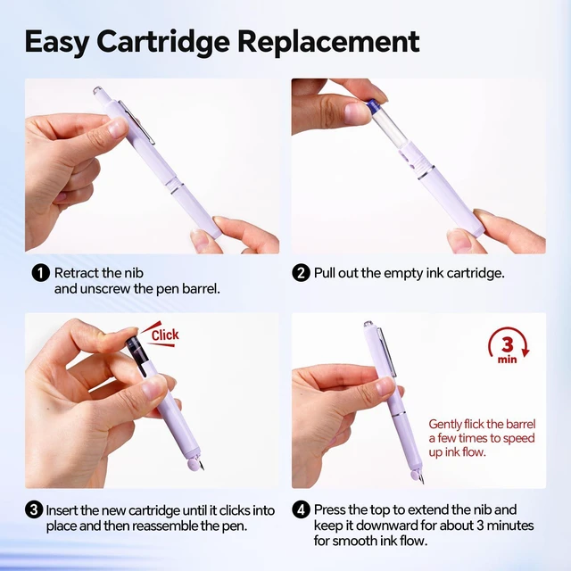 Alt view image 2 of 7 - Fountain Pen Fine Nib: Retractable Black Ink Pens Set Includes 5 Ink Cartridges Smooth Writing for Calligraphy Sketching Journaling Gift (Purple)