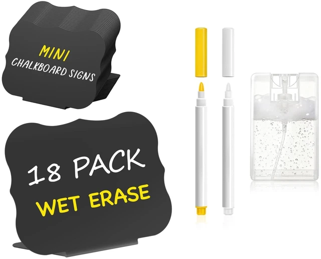 Main image of 18 Pcs Food Labels for Party Buffet 4"x3" Mini Chalkboard Signs w/Cleaning Spray Include 2 Liquid Chalk Markers for Food Display - Food Tags- Table Place Card (Waved Shape)