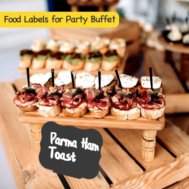 Alt view image 6 of 7 - 18 Pcs Food Labels for Party Buffet 4"x3" Mini Chalkboard Signs w/Cleaning Spray Include 2 Liquid Chalk Markers for Food Display - Food Tags- Table Place Card (Waved Shape)