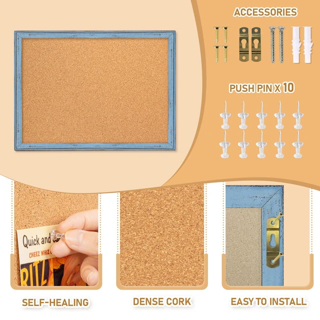 Alt view image 2 of 7 - Cork Boards for Walls, 36 X 24 Inches Bulletin Board Decorative Hanging Pin Board Rustic Wooden Frame Vision Board Notice Board for Office Home Decor, Blue