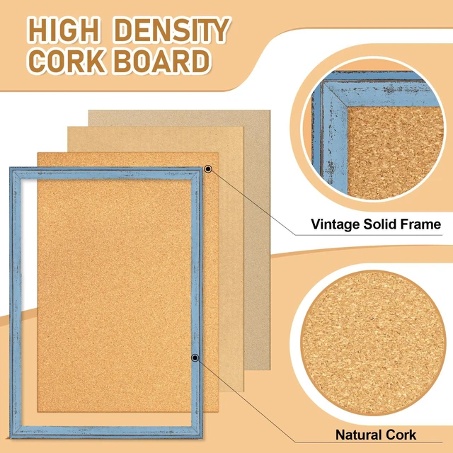Alt view image 3 of 7 - Cork Boards for Walls, 36 X 24 Inches Bulletin Board Decorative Hanging Pin Board Rustic Wooden Frame Vision Board Notice Board for Office Home Decor, Blue