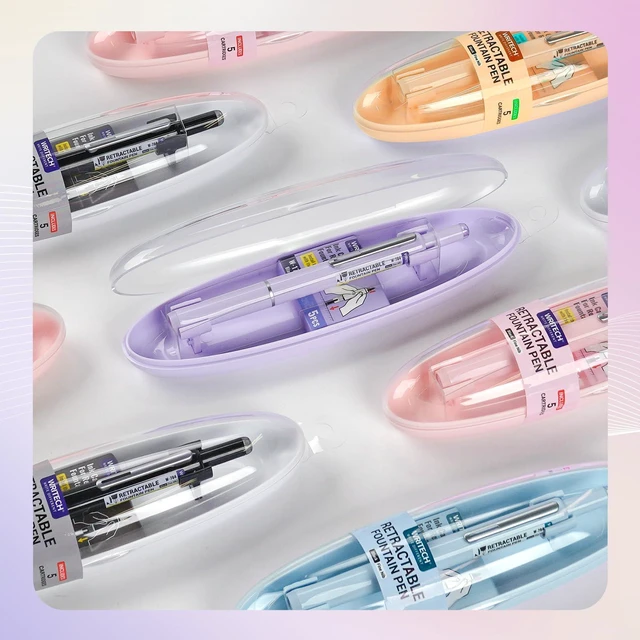 Alt view image 7 of 7 - Retractable Fountain Pen Set: Black Ink Fine Nib, 5 Refillable Ink Cartridges Included, No Leaking Smooth Writing for Calligraphy Journaling Gift (Pink)