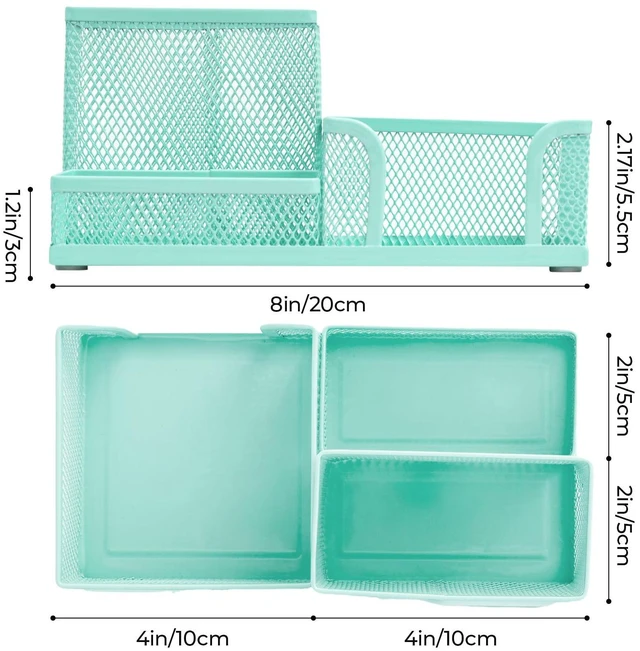 Alt view image 2 of 7 - Mesh Pen Holder Desk Organizers Pencil Holder for Desk Light Blue, 3 Compartments Metal Office Supply Organizer with Sticky Notes Holder for Home Office
