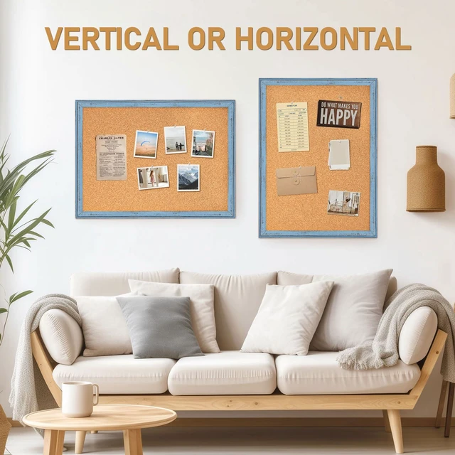 Alt view image 5 of 7 - Cork Boards for Walls, 36 X 24 Inches Bulletin Board Decorative Hanging Pin Board Rustic Wooden Frame Vision Board Notice Board for Office Home Decor, Blue