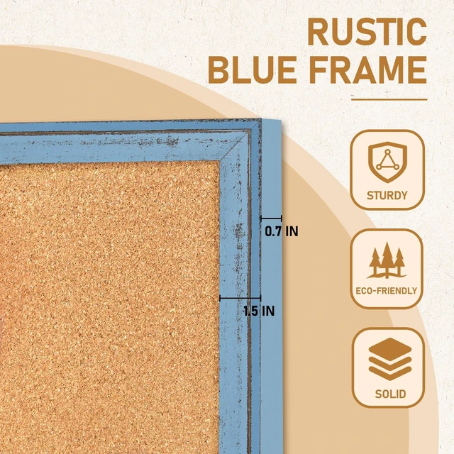 Alt view image 4 of 7 - Cork Boards for Walls, 36 X 24 Inches Bulletin Board Decorative Hanging Pin Board Rustic Wooden Frame Vision Board Notice Board for Office Home Decor, Blue
