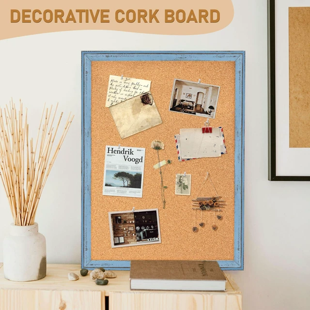 Alt view image 6 of 7 - Cork Boards for Walls, 36 X 24 Inches Bulletin Board Decorative Hanging Pin Board Rustic Wooden Frame Vision Board Notice Board for Office Home Decor, Blue