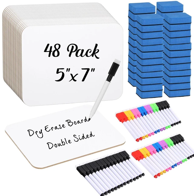 Main image of 48 Sets Small White Boards Dry Erase 5"x7" Mini Double Sided Mini White Boards with Markers Erasers Holders, For Students Classroom Teacher Practice, Portable Personal Writing Surfaces