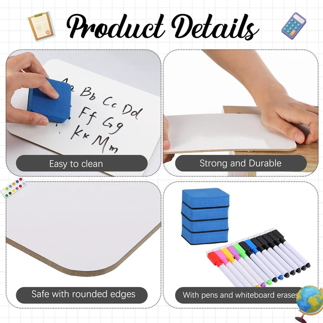 Alt view image 2 of 5 - 48 Sets Small White Boards Dry Erase 5"x7" Mini Double Sided Mini White Boards with Markers Erasers Holders, For Students Classroom Teacher Practice, Portable Personal Writing Surfaces