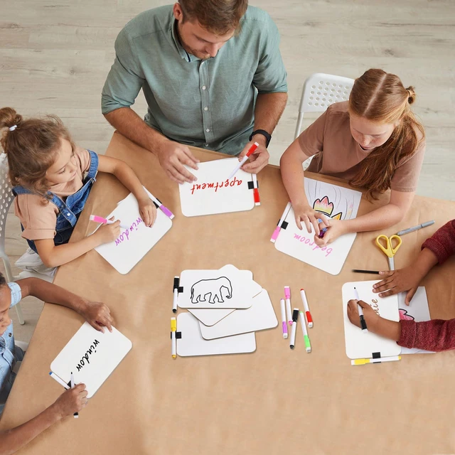 Alt view image 4 of 5 - 48 Sets Small White Boards Dry Erase 5"x7" Mini Double Sided Mini White Boards with Markers Erasers Holders, For Students Classroom Teacher Practice, Portable Personal Writing Surfaces