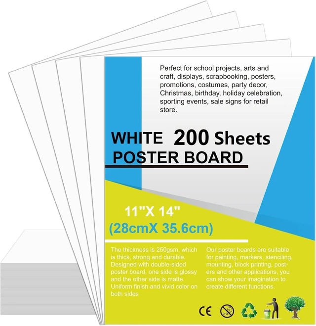 Main image of 200 Pcs Poster Board White Poster Paper Bulk 11x14, 250Gsm Thickness Vision Boards Smart Posterboard for School Arts Craft Projects Presentations Drawing Scrapbooking Blank Graphic Display