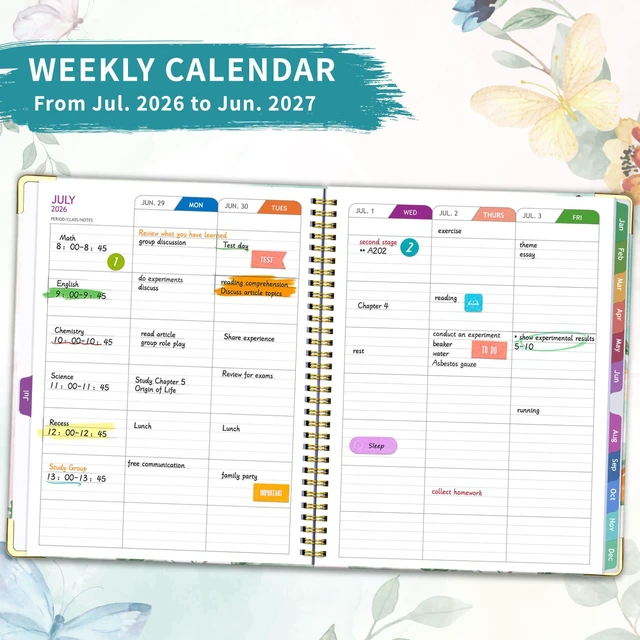 Alt view image 5 of 6 - 2026-2027 Teacher Planner Academic Year, 14 Checklists 8.5"x11" Lesson Book Jul 2026-Jun 2027, Gold Corners, Thick No-Bleed Paper, Spiral Hardcover, Colorful Tabs, for Classroom, Butterfly