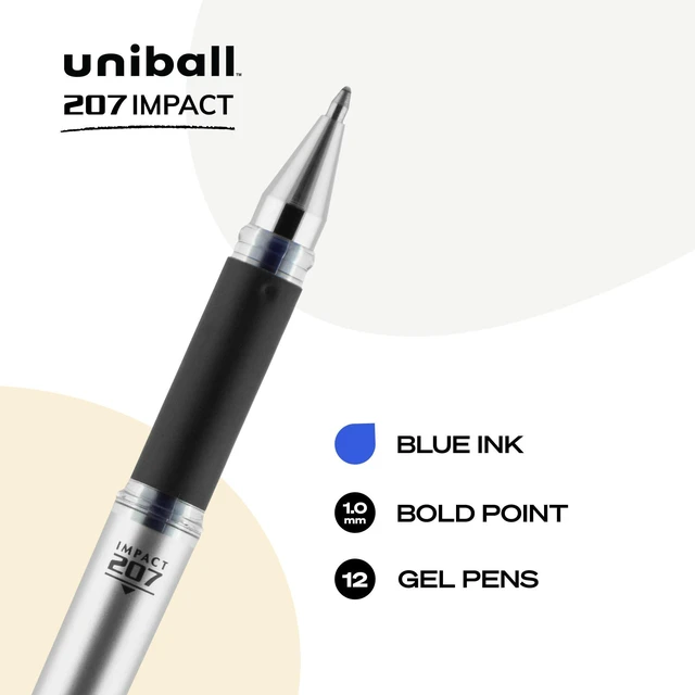 Alt view image 2 of 6 - uniball 207 Impact Gel Pens, Bold Point (1.0mm), Blue, 12 Pack Bold gel ink lay-down for pronounced lettering, fraud-resistant uni Super Ink, water & fade-resistant, comfort grip