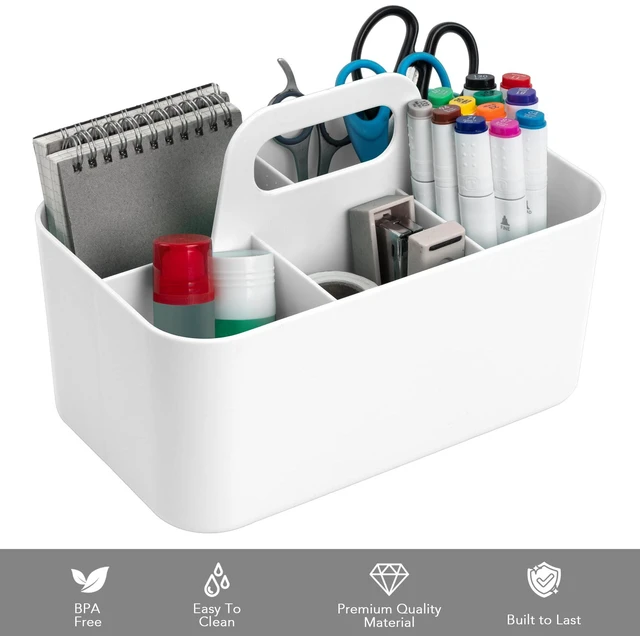 Alt view image 3 of 7 - Multipurpose Caddy Organizer, Plastic Caddy with Handle, Stackable Desk Organizer for Stationery, Marker and Pencil, Office Supplies Organizer, Dorm Caddy