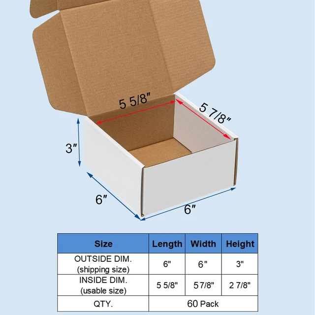 Alt view image 2 of 5 - 6x6x3 Inches Shipping Boxes 60 Pack Corrugated Cardboard White Box White Literature Mailer Bulk Packaging Supplies