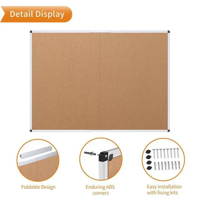 Alt view image 3 of 6 - Cork Bulletin Board/Foldable Noticeboard, 36 X 24 Inches, Silver Aluminium Frame