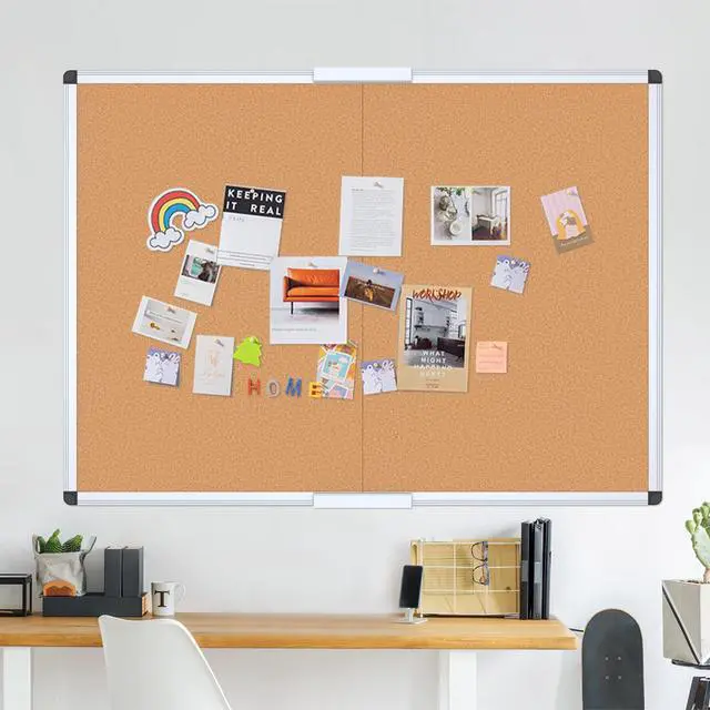 Alt view image 5 of 6 - Cork Bulletin Board/Foldable Noticeboard, 36 X 24 Inches, Silver Aluminium Frame