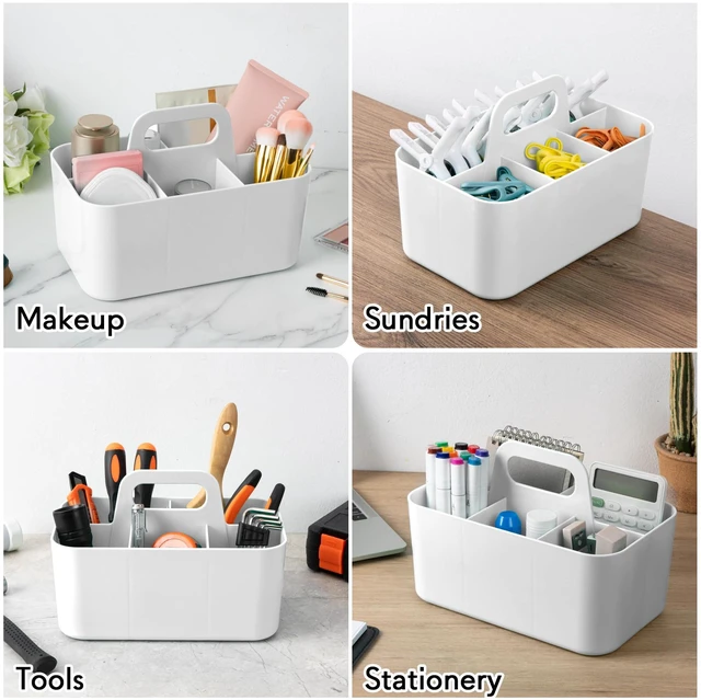 Alt view image 5 of 7 - Multipurpose Caddy Organizer, Plastic Caddy with Handle, Stackable Desk Organizer for Stationery, Marker and Pencil, Office Supplies Organizer, Dorm Caddy