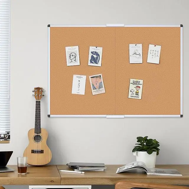 Alt view image 6 of 6 - Cork Bulletin Board/Foldable Noticeboard, 36 X 24 Inches, Silver Aluminium Frame