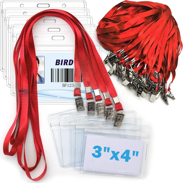 Main image of 4x3 Name Tags Badge Holder with Lanyard 50 Pack Waterproof Horizontal ID Badge Holder and 50 Pcs Lanyards Nametag for Conferences, Events, and Meetings (Red, 4 X 3 inches)