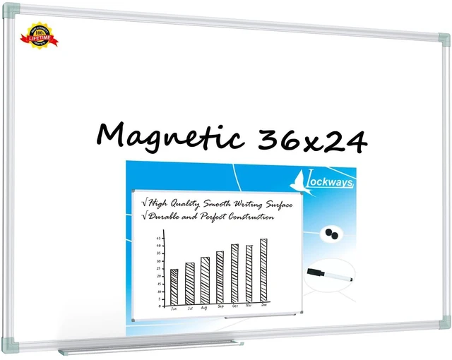 Main image of Magnetic Dry Erase Board, 36 x 24 Inch Magnetic Whiteboard White Board with1 Dry Erase Markers, 2 Magnets for School, Home, Office