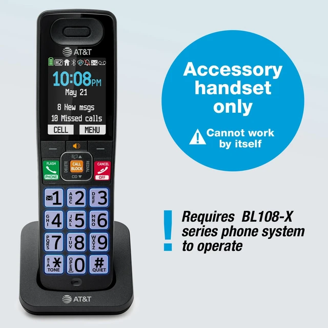 Alt view image 2 of 7 - DECT 6.0 Additional Handset for BL108 Series, No Phone Jack Needed, Smart Call Blocker, Bluetooth Connect to Cell, Caller ID Announce | BL108-0
