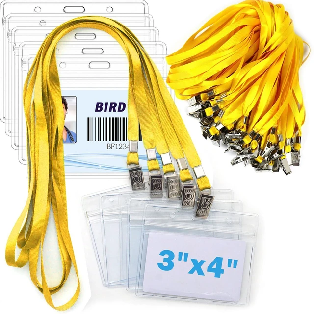 Main image of 4x3 Name Tags Badge Holder with Lanyard 50 Pack Waterproof Horizontal ID Badge Holder and 50 Pcs Lanyards Nametag for Conferences, Events, and Meetings (Yellow, 4 X 3 inches)