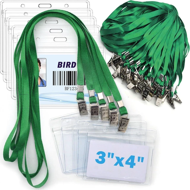 Main image of 4x3 Name Tags Badge Holder with Lanyard 50 Pack Waterproof Horizontal ID Badge Holder and 50 Pcs Lanyards Nametag for Conferences, Events, and Meetings (Green, 4 X 3 inches)