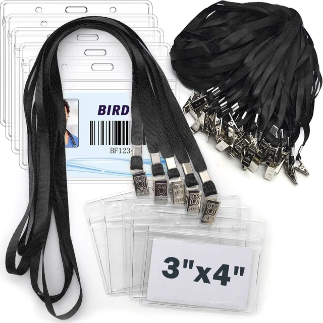 Main image of 4x3 Name Tags Badge Holder with Lanyard 50 Pack Waterproof Horizontal ID Badge Holder and 50 Pcs Lanyards Nametag for Conferences, Events, and Meetings (Black, 4 X 3 inches)