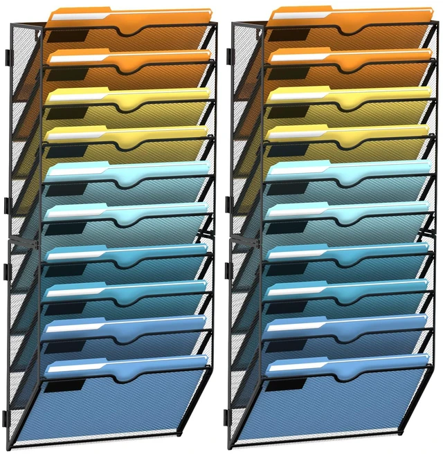 Main image of 10-Tier Hanging Wall File Organizer with Hooks, 2 Pack Mesh Wall File Holder, Mail Organizer Wall Mounted for Papers, Documents, Folders and Magazines in Home Office, Classroom