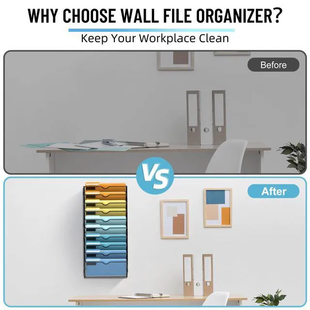 Alt view image 6 of 7 - 10-Tier Hanging Wall File Organizer with Hooks, 2 Pack Mesh Wall File Holder, Mail Organizer Wall Mounted for Papers, Documents, Folders and Magazines in Home Office, Classroom