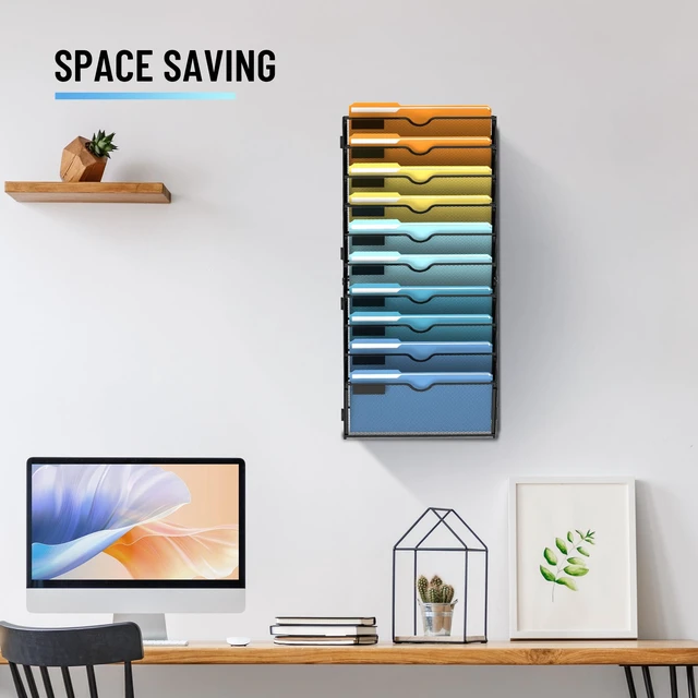 Alt view image 7 of 7 - 10-Tier Hanging Wall File Organizer with Hooks, 2 Pack Mesh Wall File Holder, Mail Organizer Wall Mounted for Papers, Documents, Folders and Magazines in Home Office, Classroom