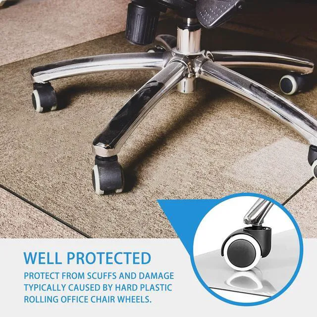 Alt view image 3 of 7 - 36" x 46" Office Chair Mat for Carpet, Tempered Glass Floor Mat Shatterproof Heavy-Duty Hard Floor Mat for Office Chair on Carpet - 1/6" Thick Clear Computer Desk Mat with 4 Anti-Slip Pads