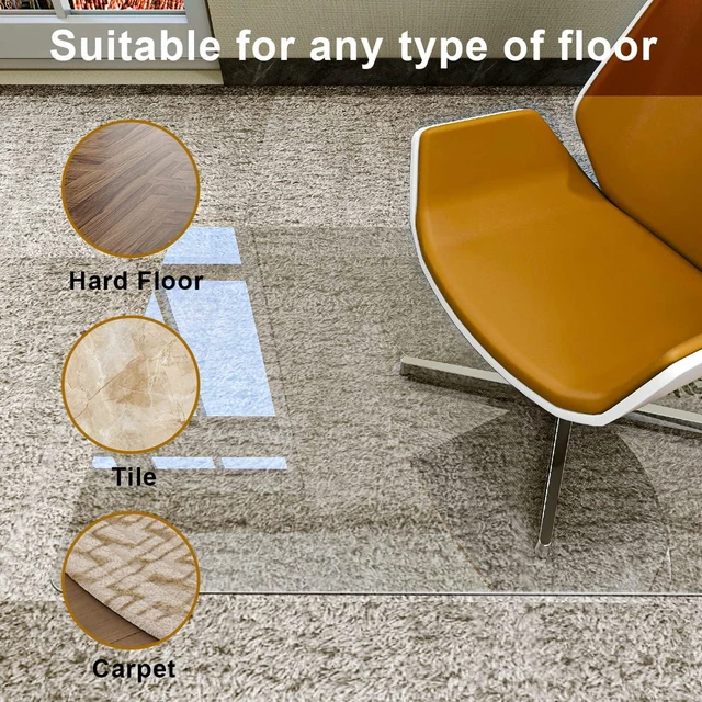 Alt view image 4 of 7 - 36" x 46" Office Chair Mat for Carpet, Tempered Glass Floor Mat Shatterproof Heavy-Duty Hard Floor Mat for Office Chair on Carpet - 1/6" Thick Clear Computer Desk Mat with 4 Anti-Slip Pads