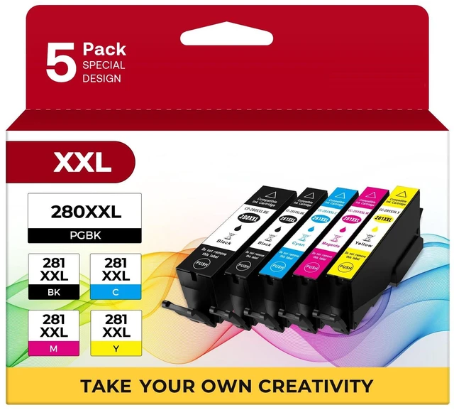 Main image of PGI-280 XXL/CLI-281 XXL Ink Cartridge 5 Color Value Pack Replacement for Canon 280 281 Ink Cartridges Compatible with Printer TR8520 TR8620 TR7520 TR8600 TS6120 TS6220 TS9120