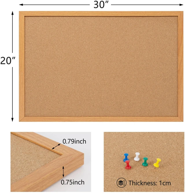 Alt view image 7 of 7 - 2 Pack Cork Bulletin Board 20 x 30, Wood Framed Corkboard for Wall Hanging Office Message Board, Large Notice Pin Board with 30 Push Pins, 10mm Natural Cork, For School, Home & Office