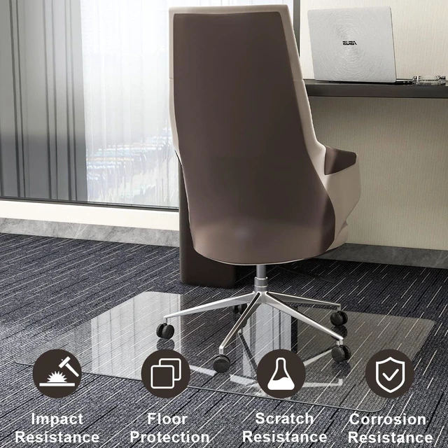 Alt view image 7 of 7 - 36" x 46" Office Chair Mat for Carpet, Tempered Glass Floor Mat Shatterproof Heavy-Duty Hard Floor Mat for Office Chair on Carpet - 1/6" Thick Clear Computer Desk Mat with 4 Anti-Slip Pads