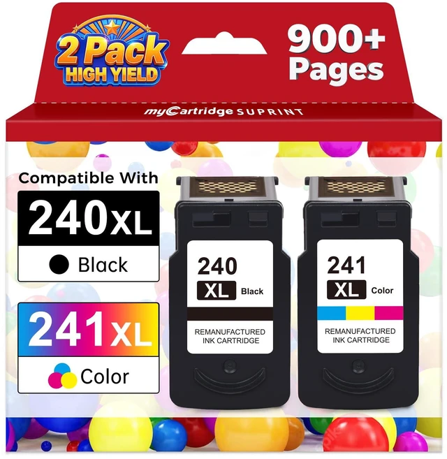 Main image of PG-240 XL/CL-241 Ink Cartridges Replaced for Canon 240XL 241XL Combo Pack 240 241 High Yield for Canon Ink 240 241 fit for PIXMA MG3620 MG3600 MG3520 TS5120 MG2120 MX472 MX452 MX512 MX532 Printer 2PK