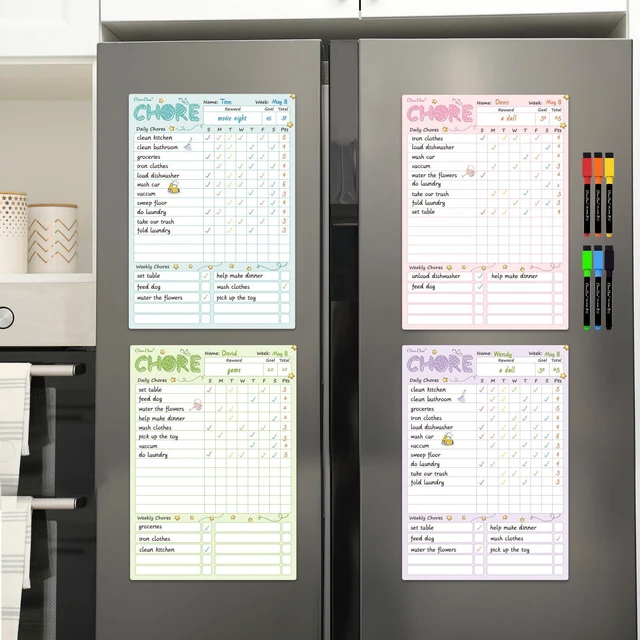 Alt view image 6 of 6 - Magnetic Dry Erase Chore Chart - 8.5"x12" Behavior Responsibility Chore Board for Kids, Teenagers - 6 Extra Fine Point Markers Included - Shipped Flat 4 Pcs