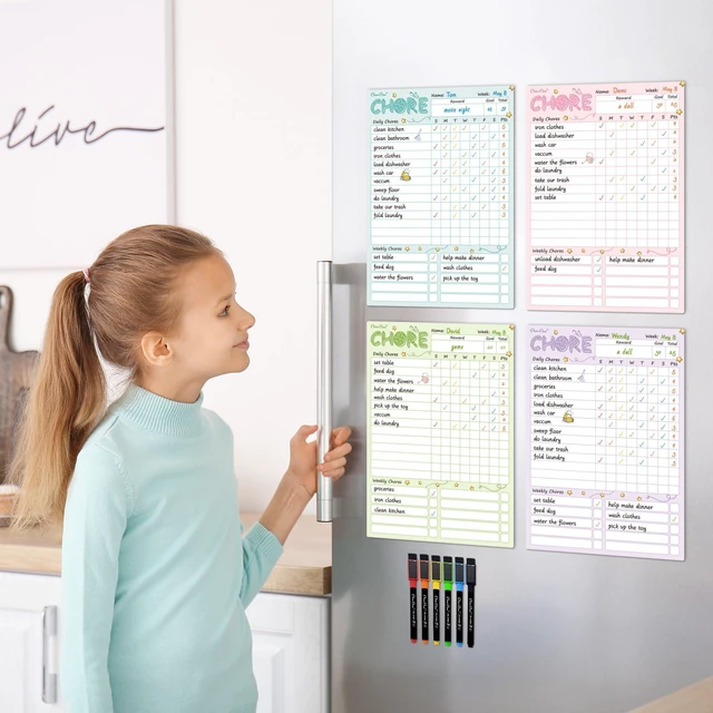 Alt view image 5 of 6 - Magnetic Dry Erase Chore Chart - 8.5"x12" Behavior Responsibility Chore Board for Kids, Teenagers - 6 Extra Fine Point Markers Included - Shipped Flat 4 Pcs