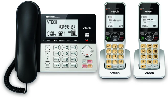 Main image of VG208-2 DECT 6.0 Corded/Cordless Phone System with 2 Handsets, Digital Answering Machine, Call Blocking, Caller ID, Large Backlit Display