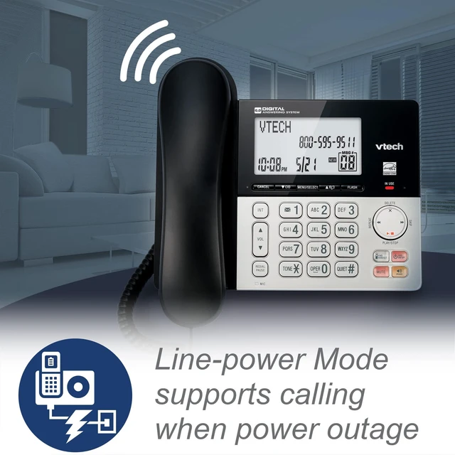 Alt view image 7 of 7 - VG208-2 DECT 6.0 Corded/Cordless Phone System with 2 Handsets, Digital Answering Machine, Call Blocking, Caller ID, Large Backlit Display