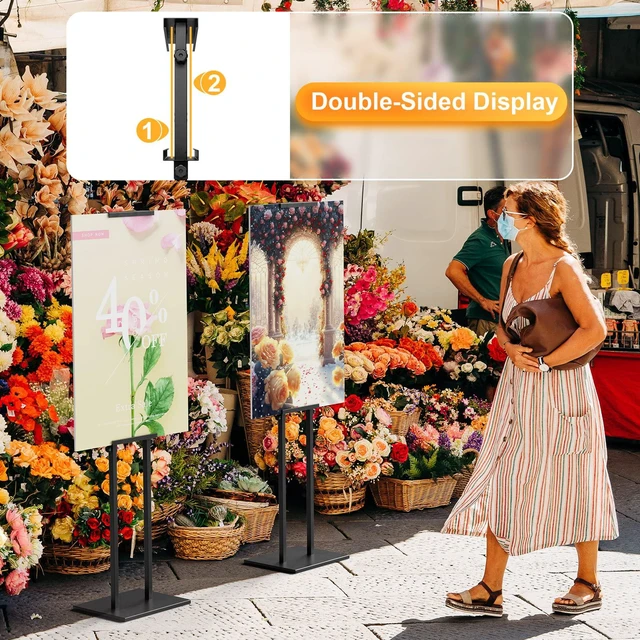 Alt view image 5 of 7 - 2Pack Display Stand Sign Holder, Heavy Duty Adjustable Poster Stand Pedestal Sign Stand with Non-Slip Base, Up to 75inch, Double-Sided for Board & Foam Sign, Fit Wedding, Restaurant, Business