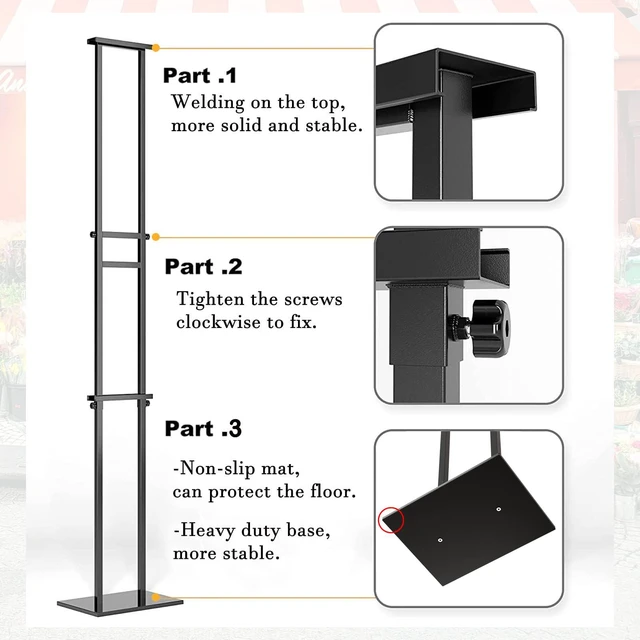 Alt view image 4 of 7 - 2Pack Display Stand Sign Holder, Heavy Duty Adjustable Poster Stand Pedestal Sign Stand with Non-Slip Base, Up to 75inch, Double-Sided for Board & Foam Sign, Fit Wedding, Restaurant, Business
