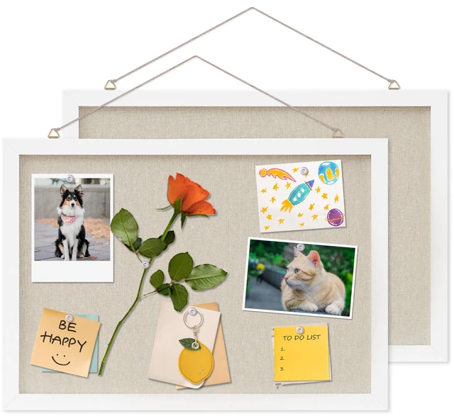 Main image of Cork Board with Linen White 2Pack,Bulletin Board 17"x12" Hanging Corkboards for Office Home School Message Board or Vision Board Decoration